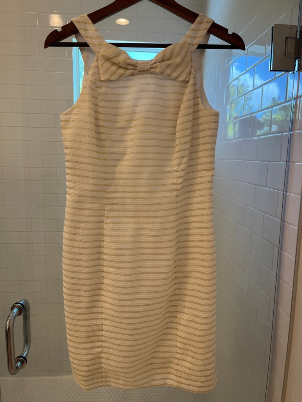 Lilly Pulitzer Cream Striped Bow-Accent Sheath Dress - Women